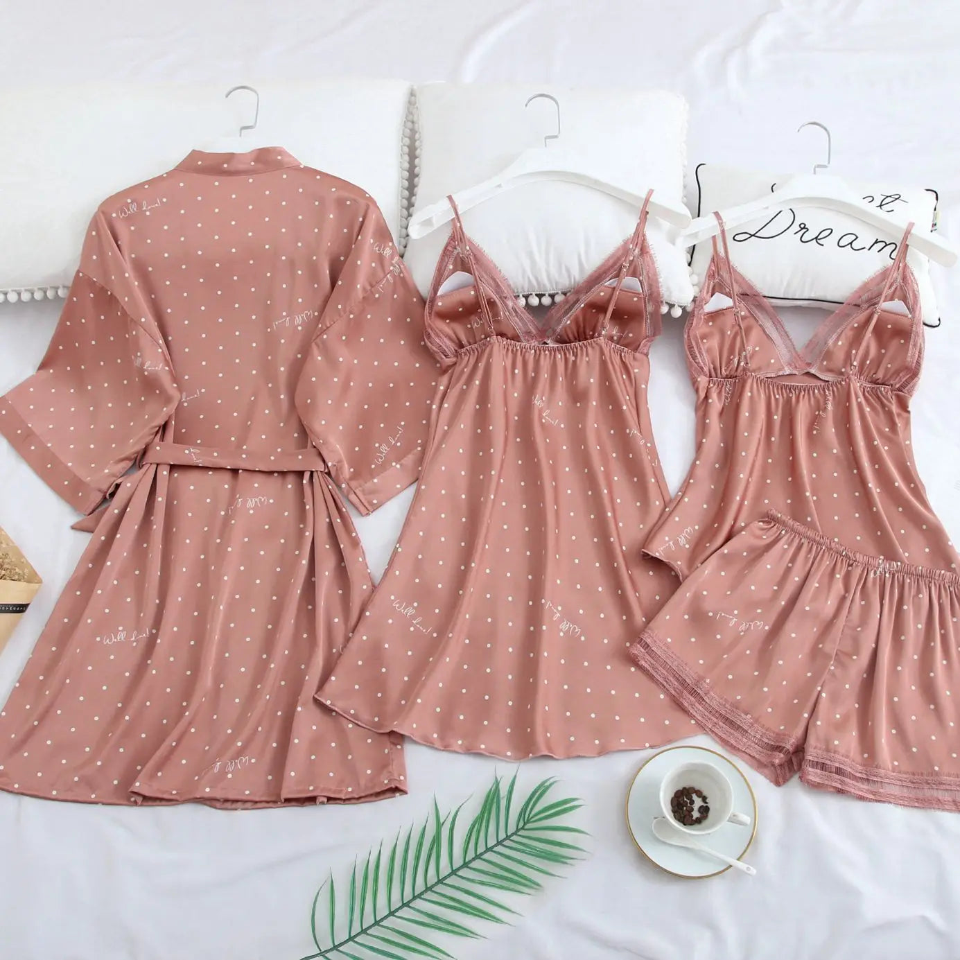 Blush Dot Kimono Wedding Sleepwear Set