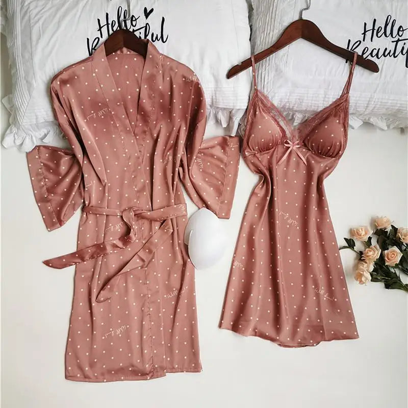 Blush Dot Kimono Wedding Sleepwear Set