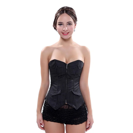 Punk Style Push Up Faux Leather Corset With Zip