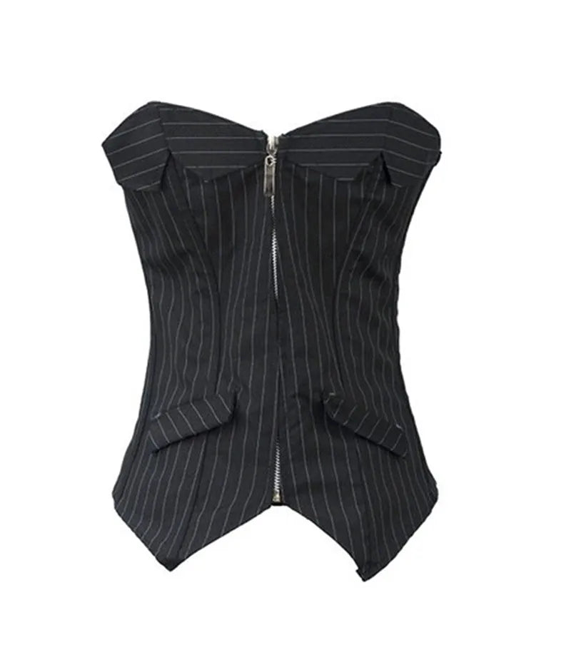 Punk Style Push Up Faux Leather Corset With Zip