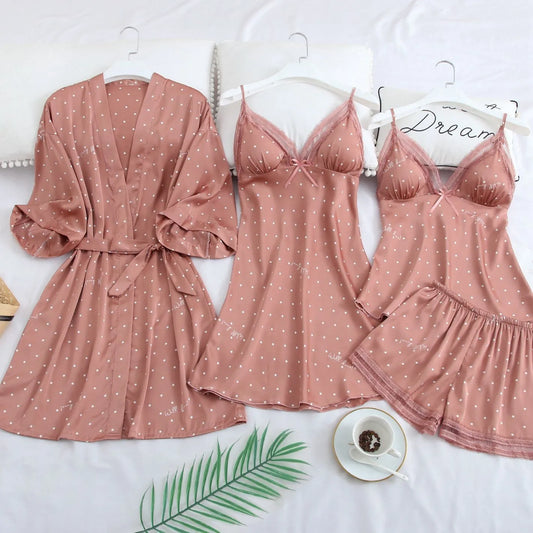 Blush Dot Kimono Wedding Sleepwear Set