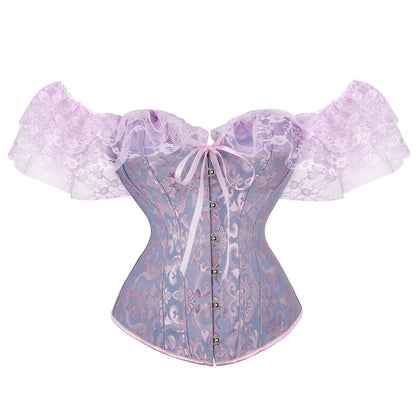 Shoulder Straps Steel Boned Corset With Puff Sleeves