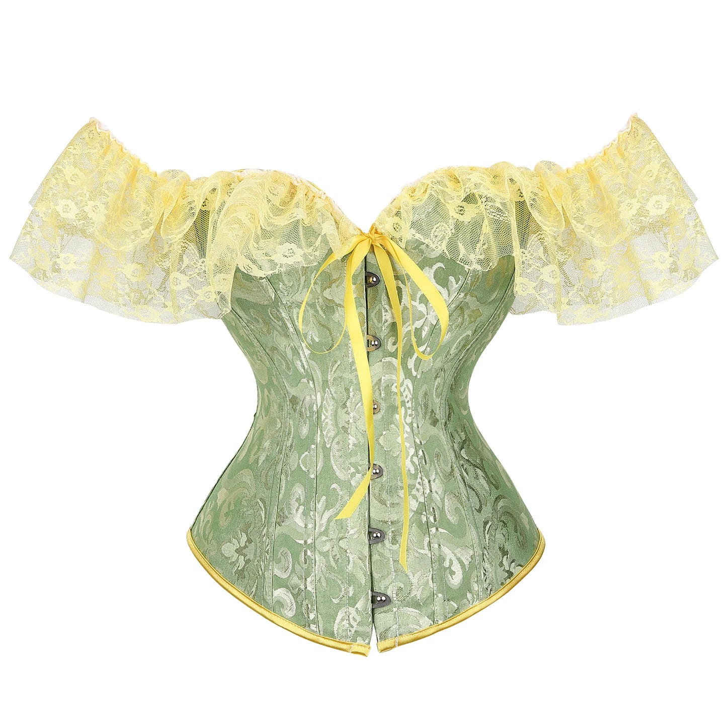 Shoulder Straps Steel Boned Corset With Puff Sleeves